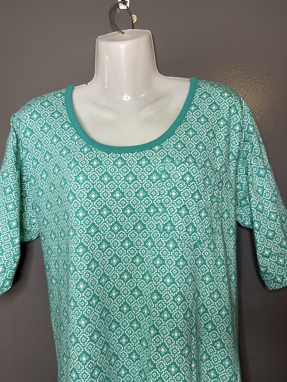 Vintage Intro T Shirt Dress Womens Medium Green Geometric Drop Waist Midi Cotton